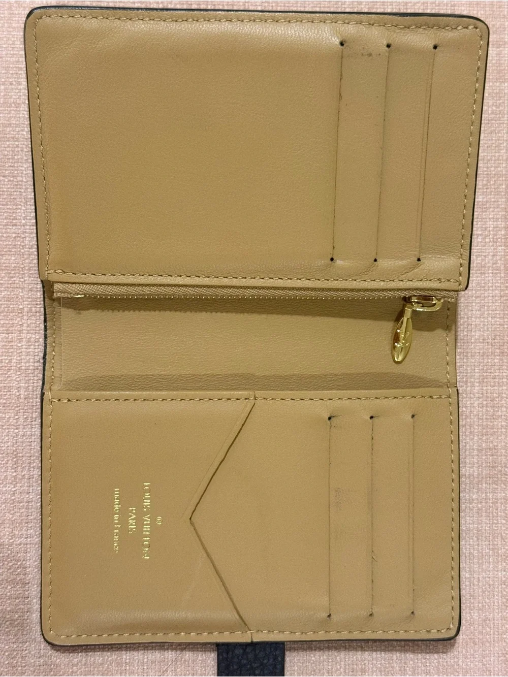 Louis Vuitton Black Leather Wallet with Gold LV Logo